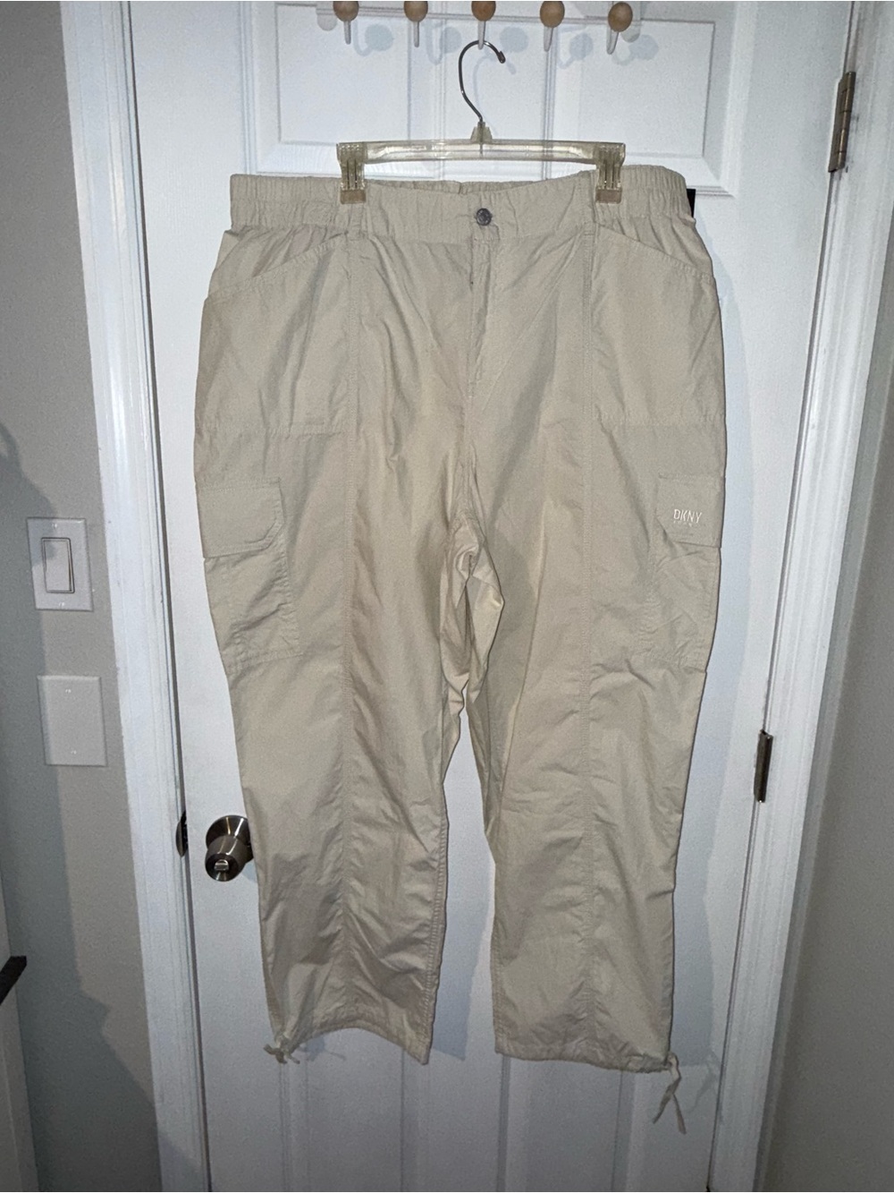 DKNY Womens Plus size Beige Cargo Pants with Drawstring Hems